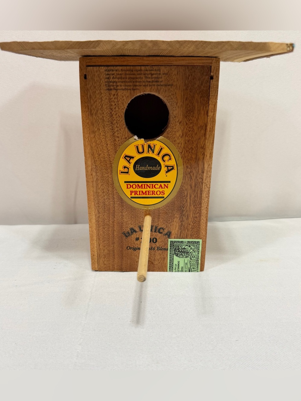 Handcrafted Cigar Box Birdhouse La Unica Maduro One Hole Nest Box Perch 4.25x8